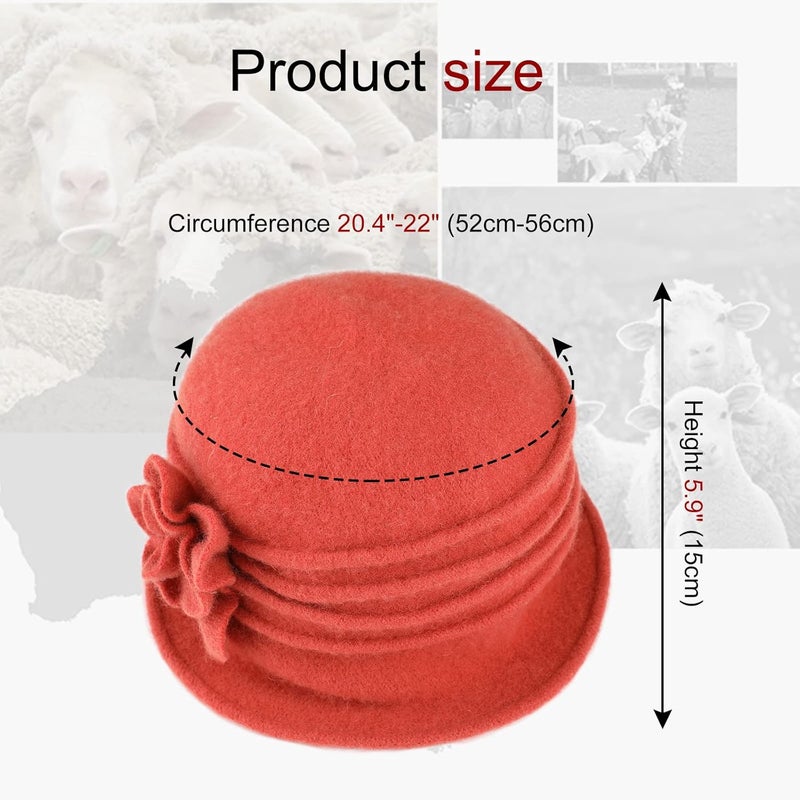 Sumolux Women Beret Hat French Vintage Floral Wool Dress Cloche Classic Winter Hat 1920s - Image 4